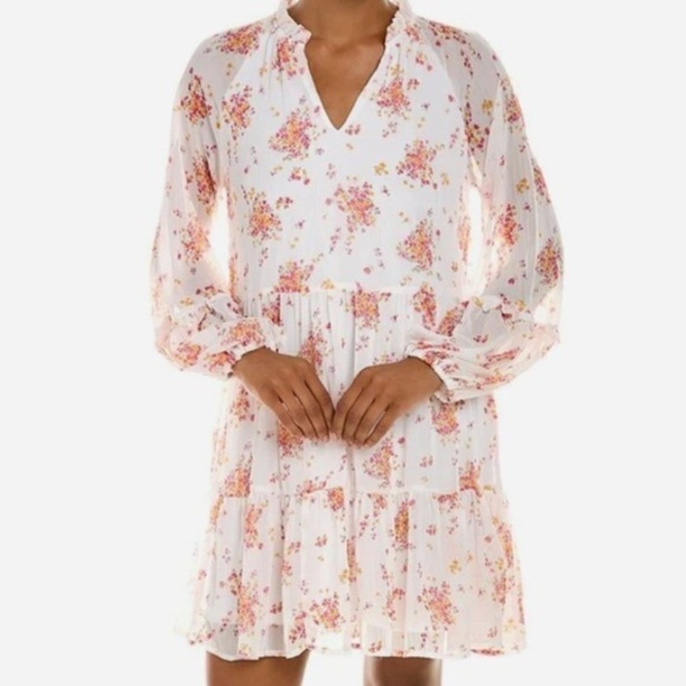 Vince Camuto Women's‎ XXL White Floral Print Three Tier Ruffle Mini Dress NEW
